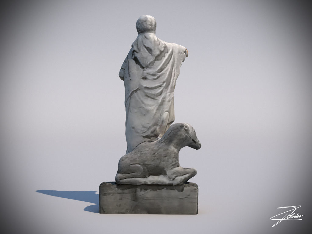 Statue 3 of woman with dog Low-poly 3D model_3