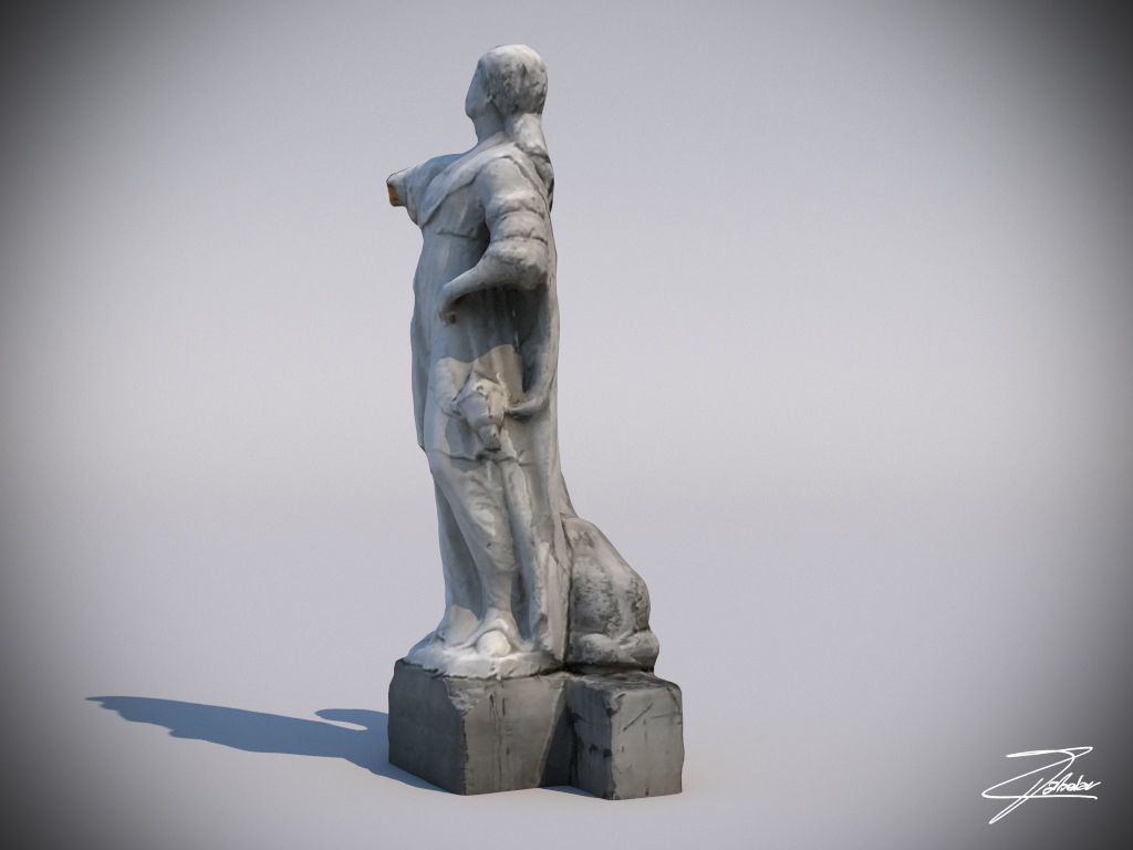 Statue 3 of woman with dog Low-poly 3D model_2
