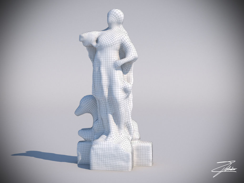 Statue 3 of woman with dog Low-poly 3D model_5