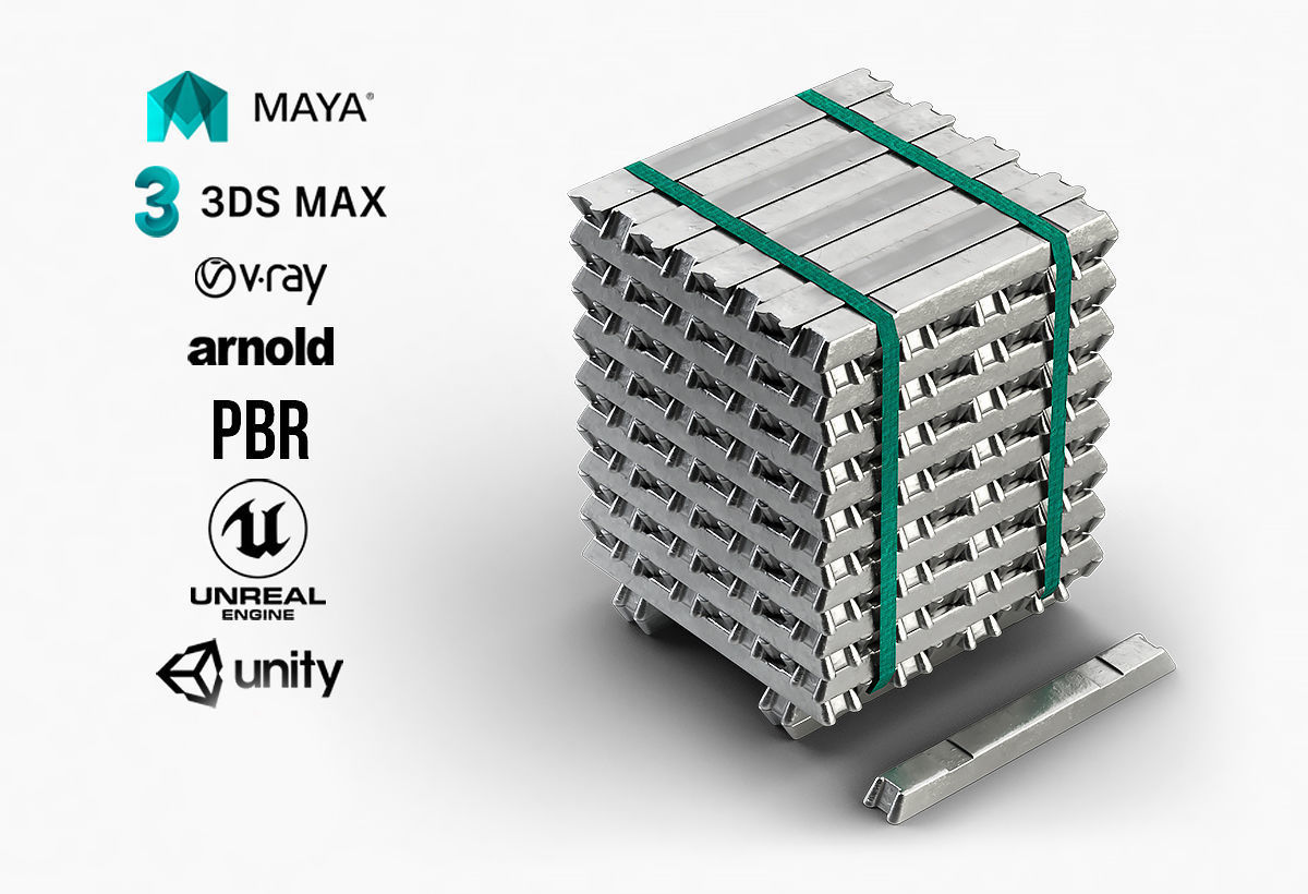Aluminium Zinc Nickel Silver Titan Steel ingot 2 3D model_1
