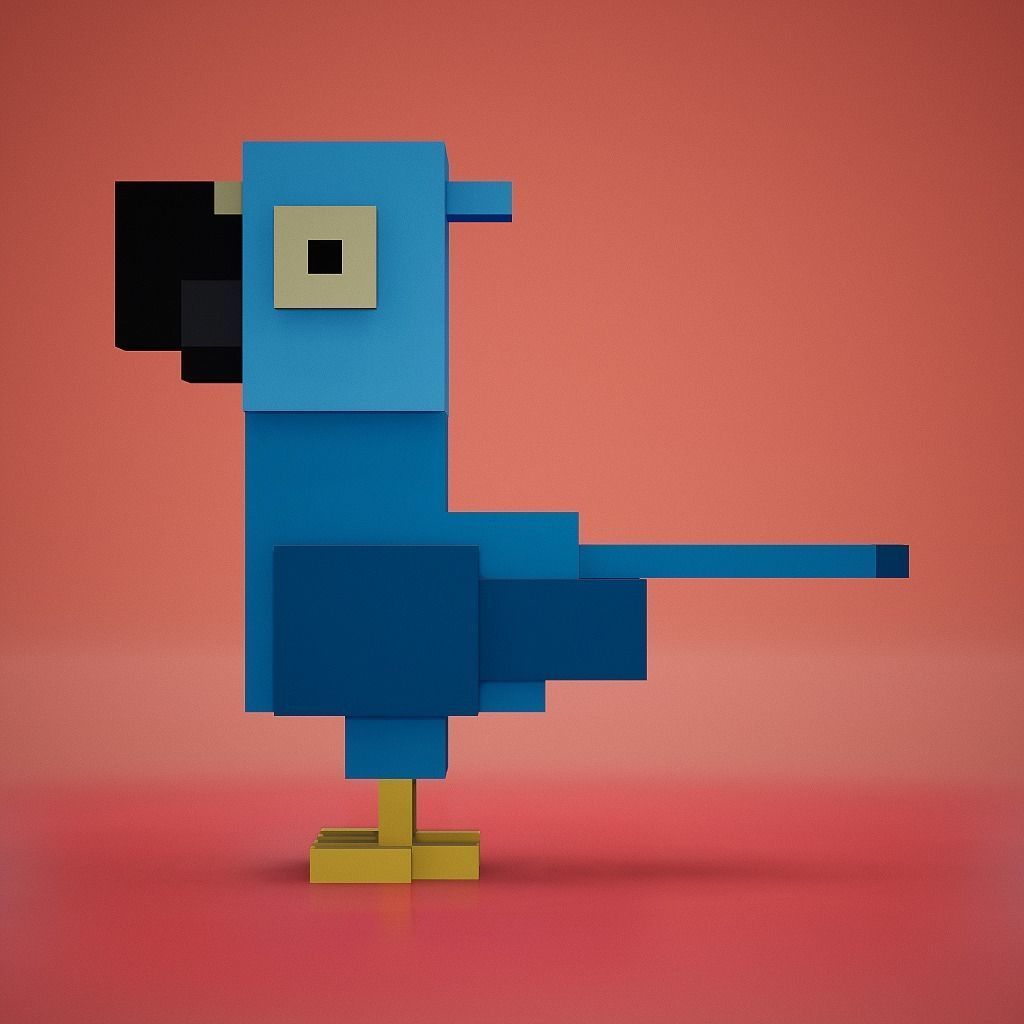 Voxel - Blue Macaw Parrot Low-poly 3D model_5