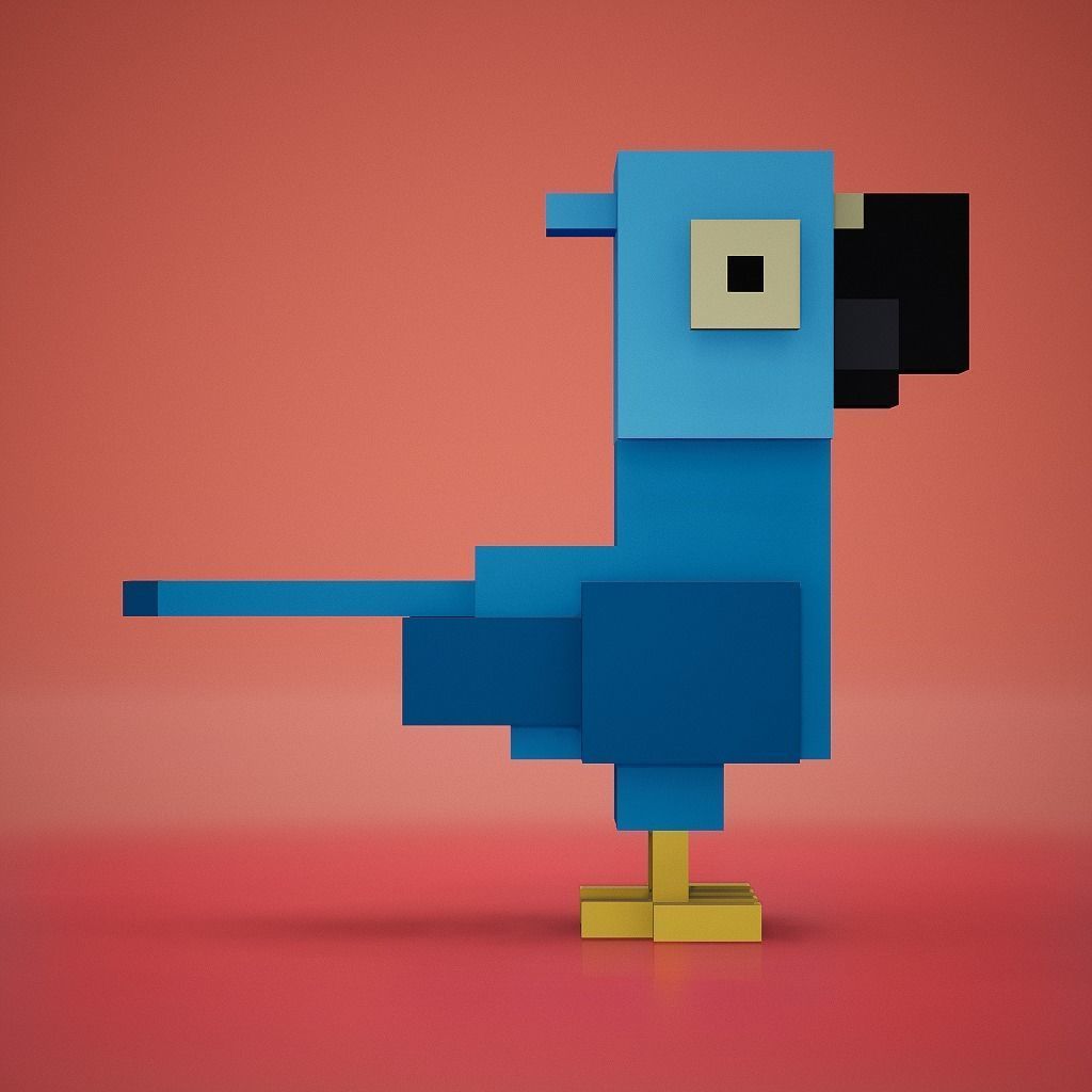 Voxel - Blue Macaw Parrot Low-poly 3D model_4