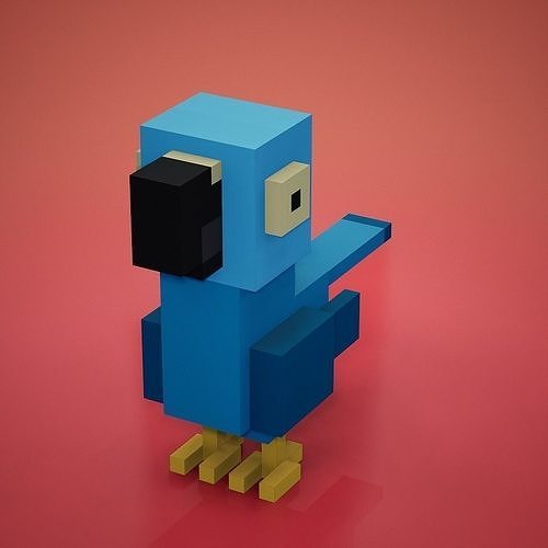 Voxel - Blue Macaw Parrot Low-poly 3D model