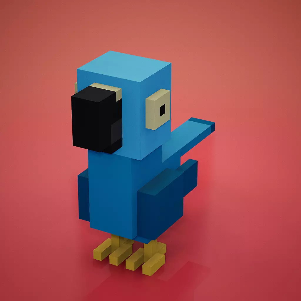 Voxel - Blue Macaw Parrot Low-poly 3D model_0