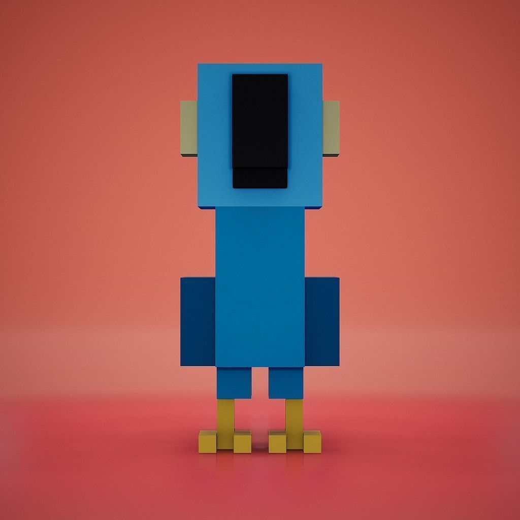 Voxel - Blue Macaw Parrot Low-poly 3D model_2