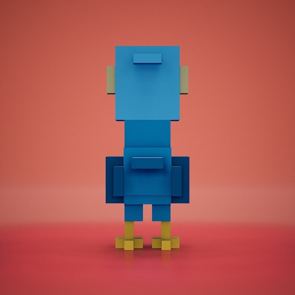 Voxel - Blue Macaw Parrot Low-poly 3D model_3