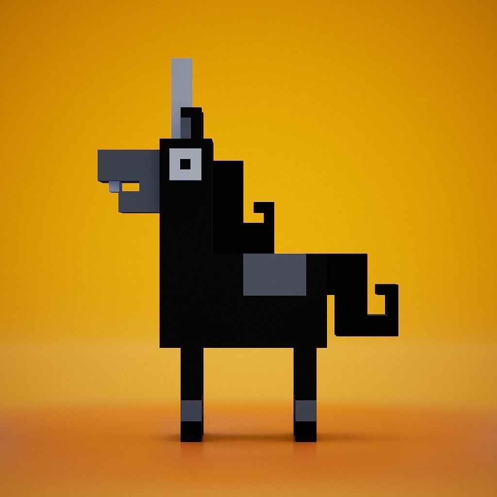Voxel - Black Unicorn Low-poly 3D model_5