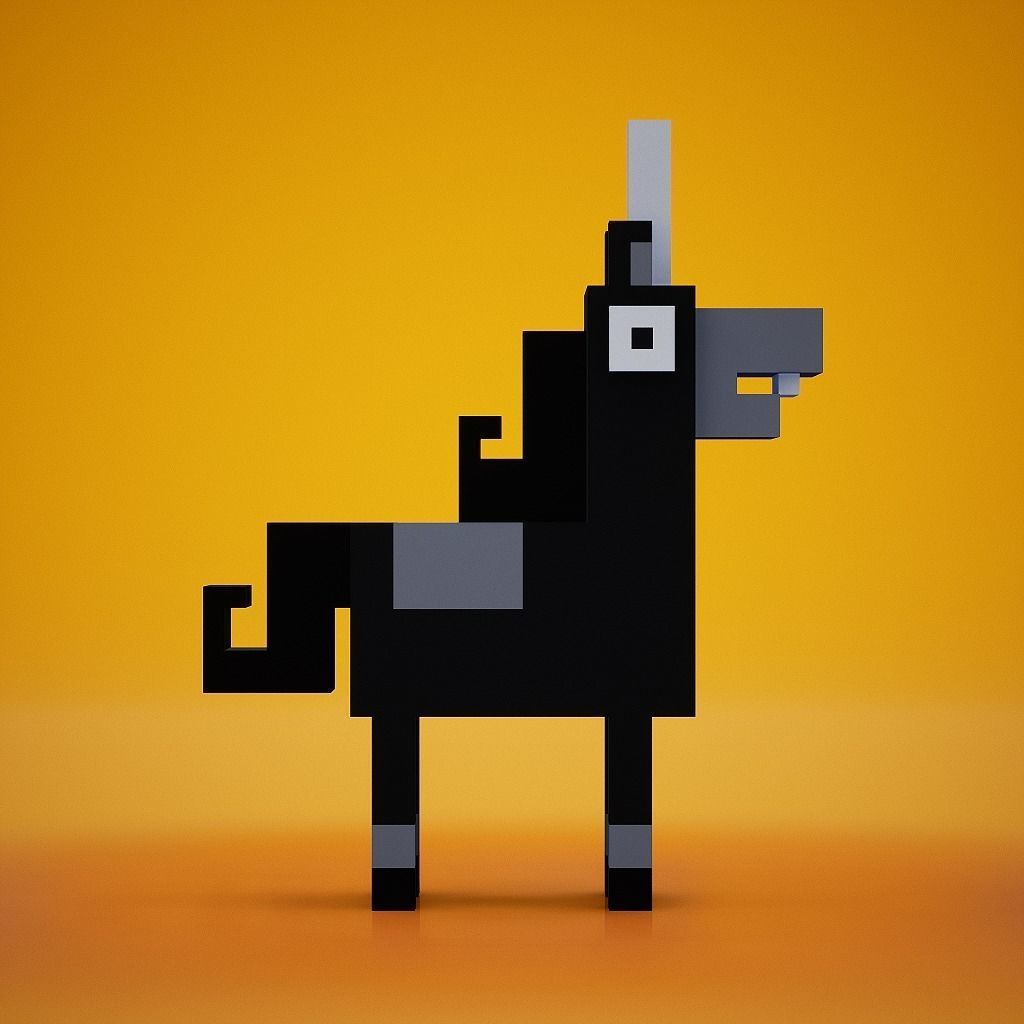 Voxel - Black Unicorn Low-poly 3D model_4