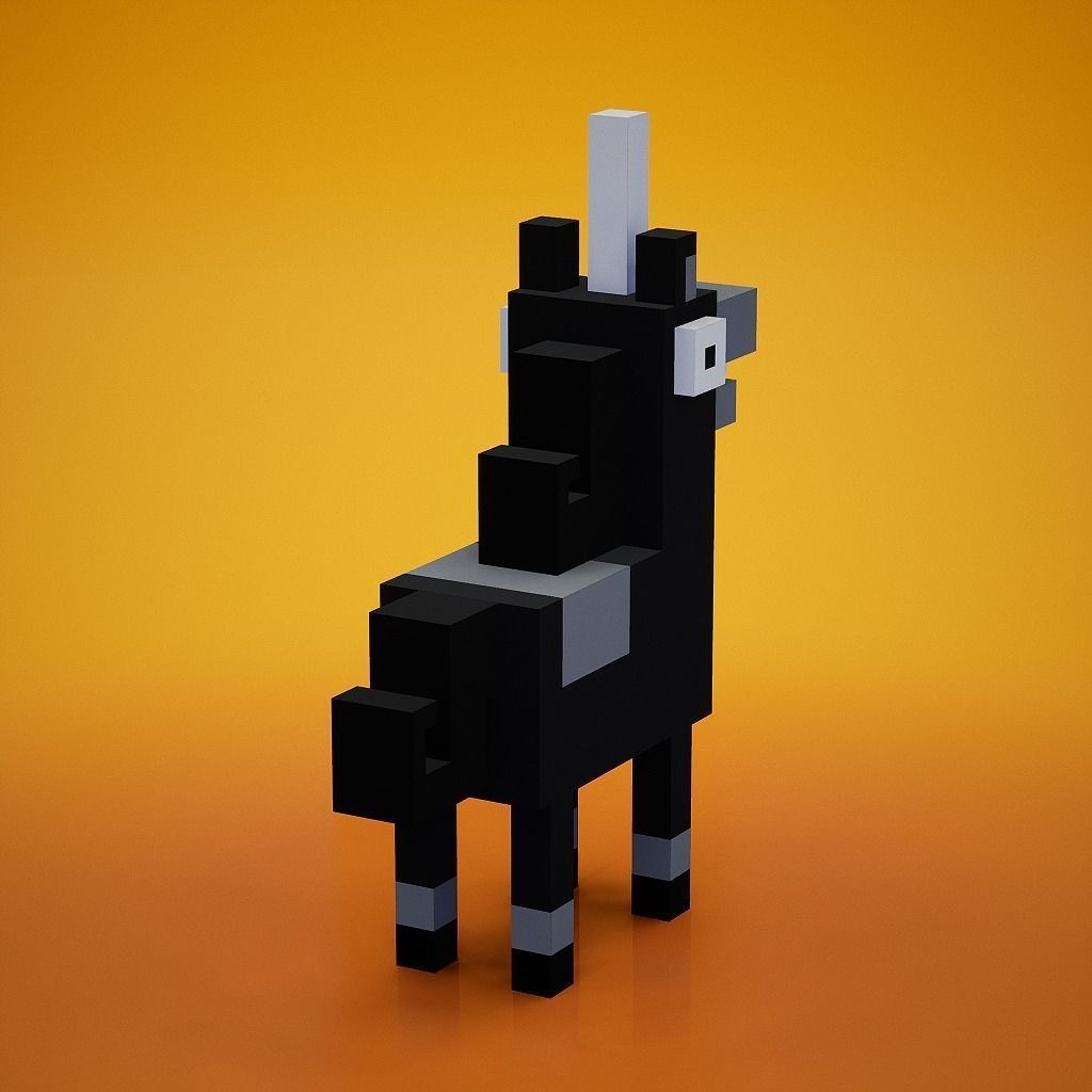 Voxel - Black Unicorn Low-poly 3D model_1