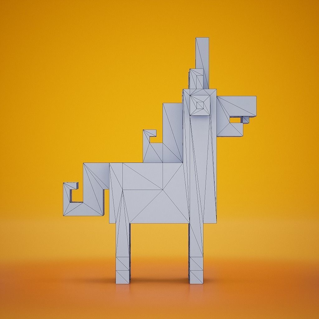 Voxel - Black Unicorn Low-poly 3D model_10