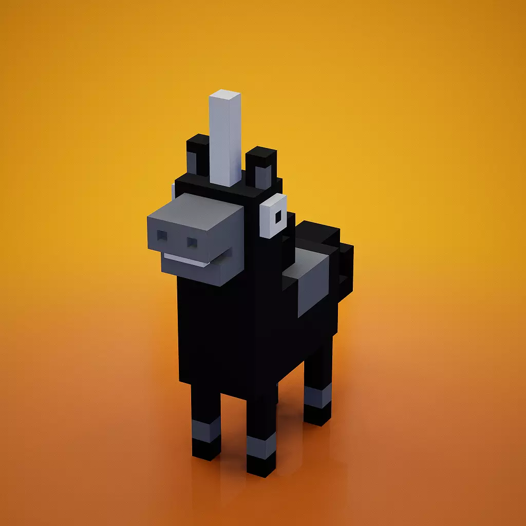 Voxel - Black Unicorn Low-poly 3D model_0