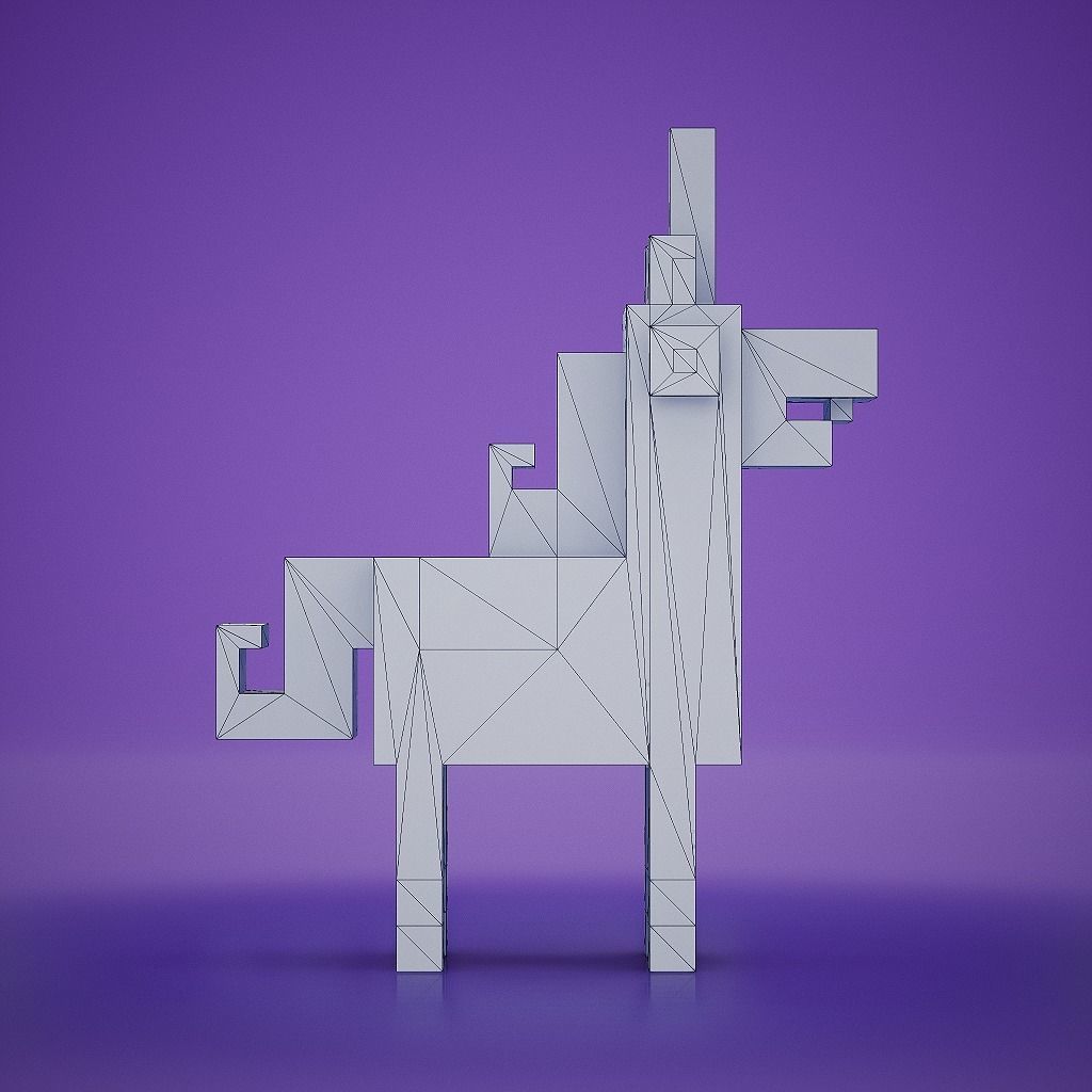 Voxel - White Unicorn Low-poly 3D model_10