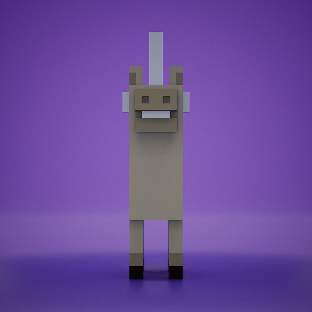 Voxel - White Unicorn Low-poly 3D model_2