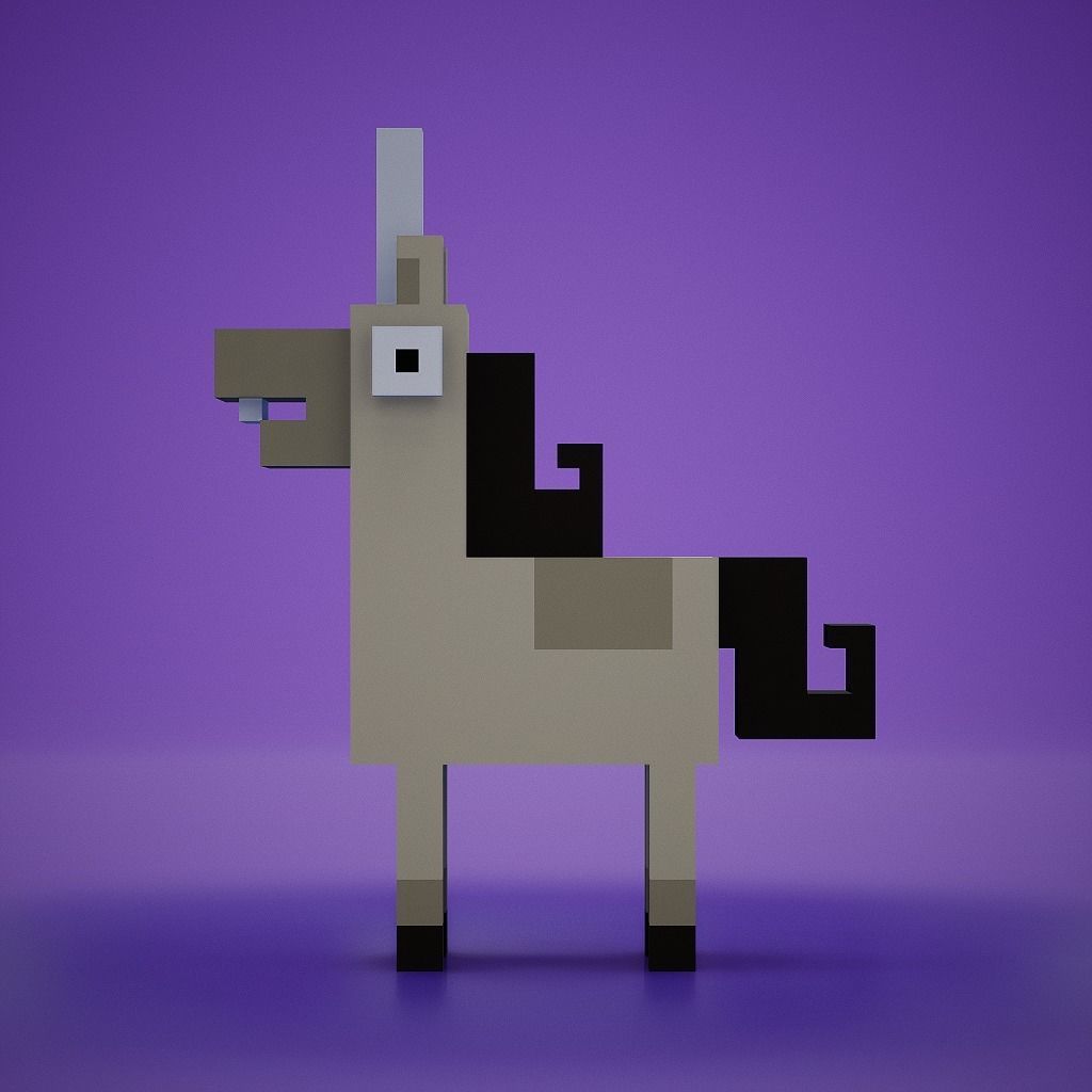 Voxel - White Unicorn Low-poly 3D model_5