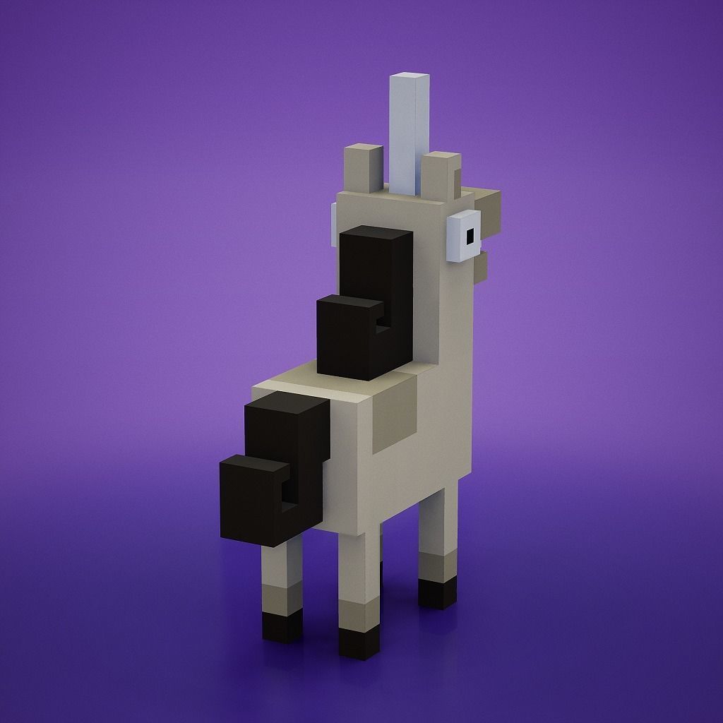 Voxel - White Unicorn Low-poly 3D model_1