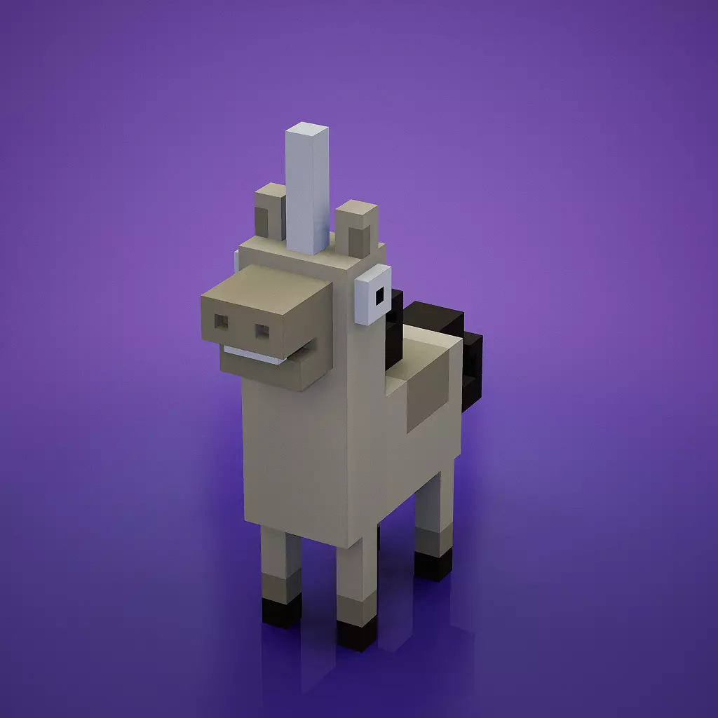 Voxel - White Unicorn Low-poly 3D model_0