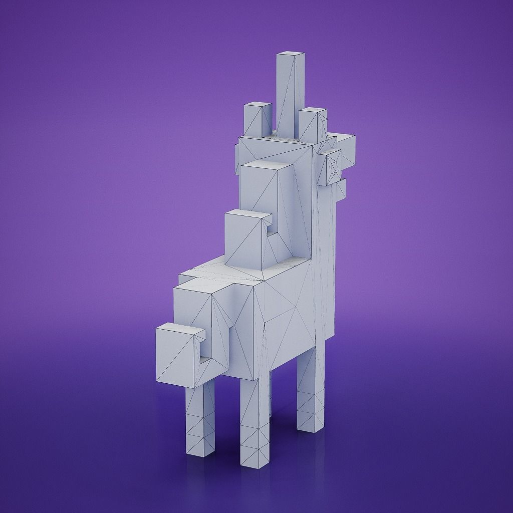Voxel - White Unicorn Low-poly 3D model_7