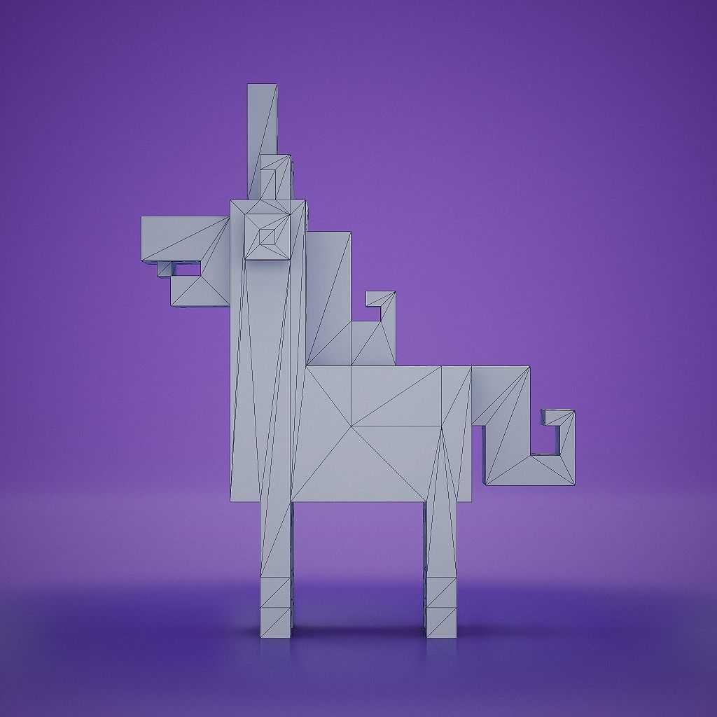 Voxel - White Unicorn Low-poly 3D model_11