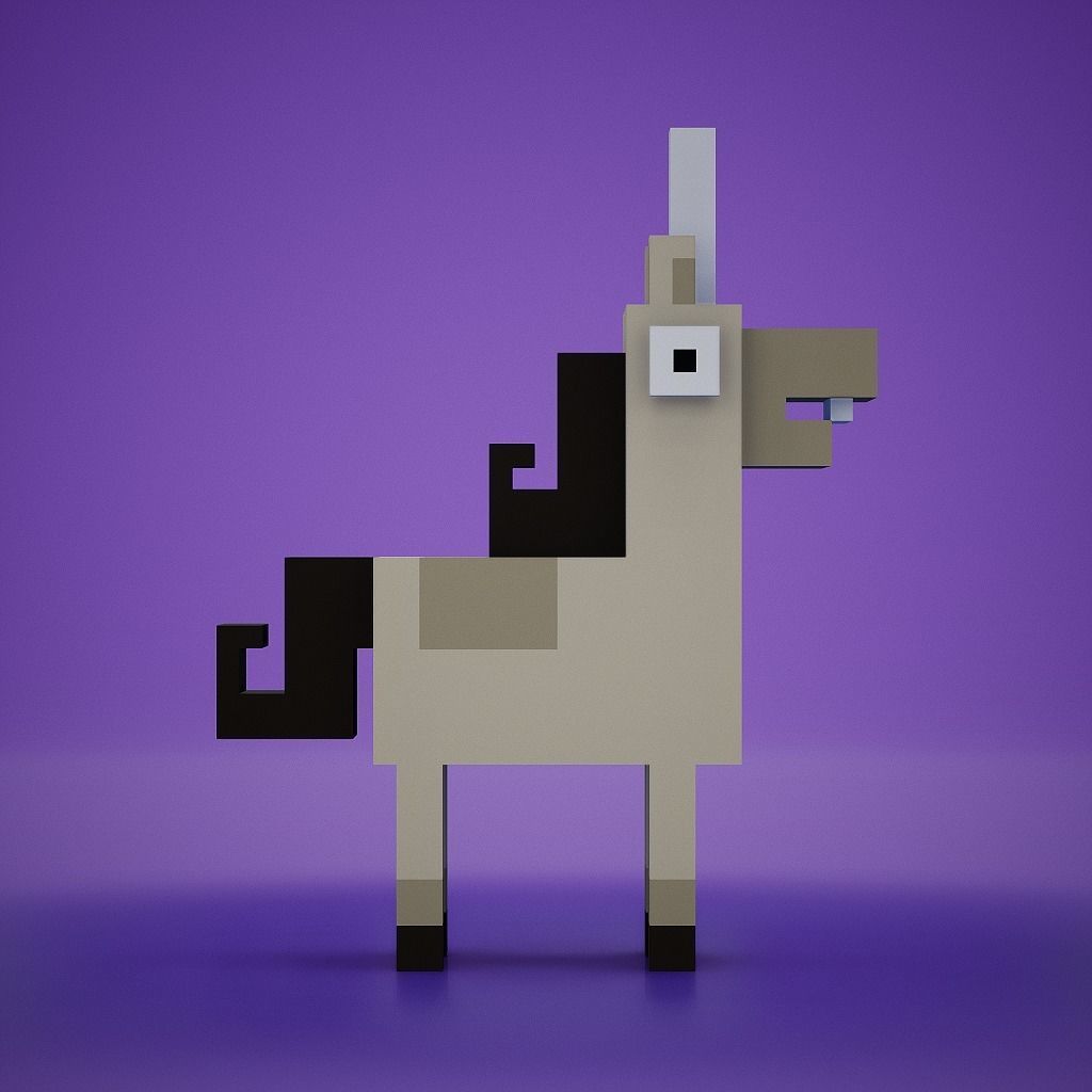 Voxel - White Unicorn Low-poly 3D model_4