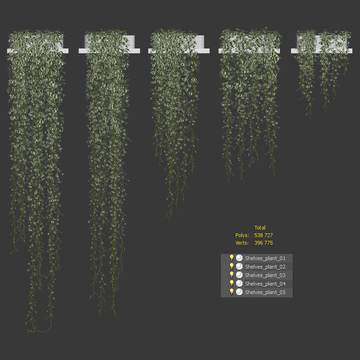 Hanging plants for shelves Vinca major - 5 models 3D model_2