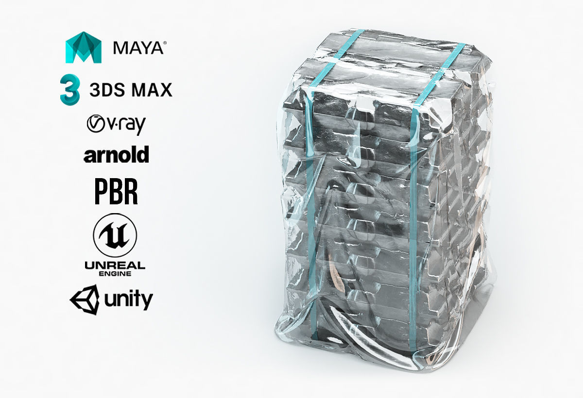 Aluminium Zinc Nickel Silver Titan Steel ingot 3 3D model_1