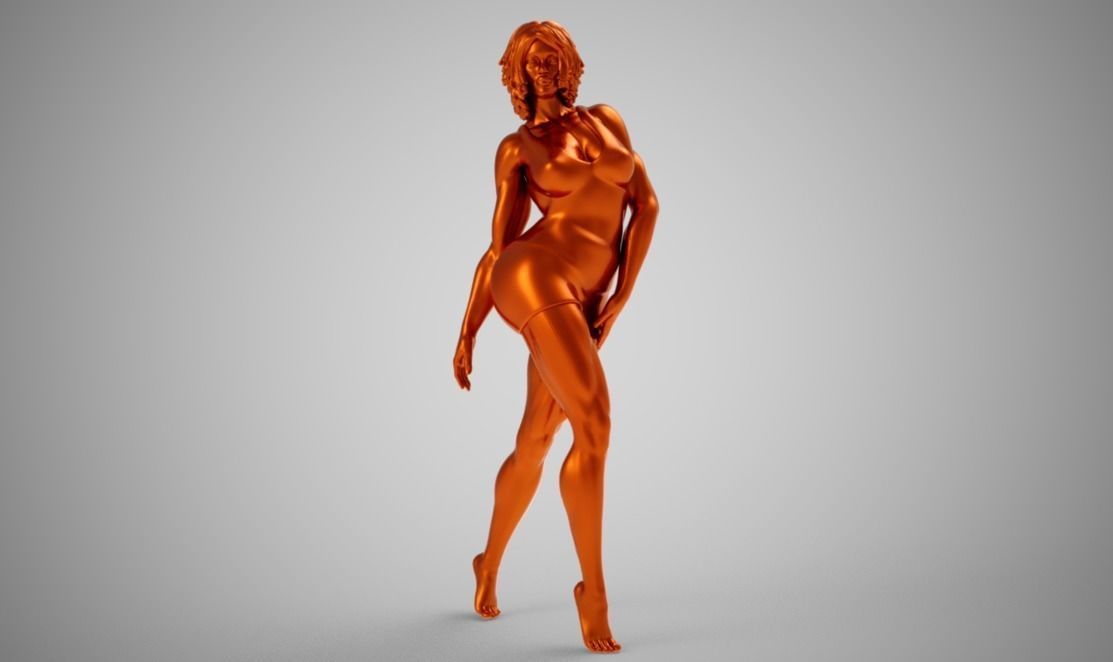 Curvy golden nude woman 3D print model_6