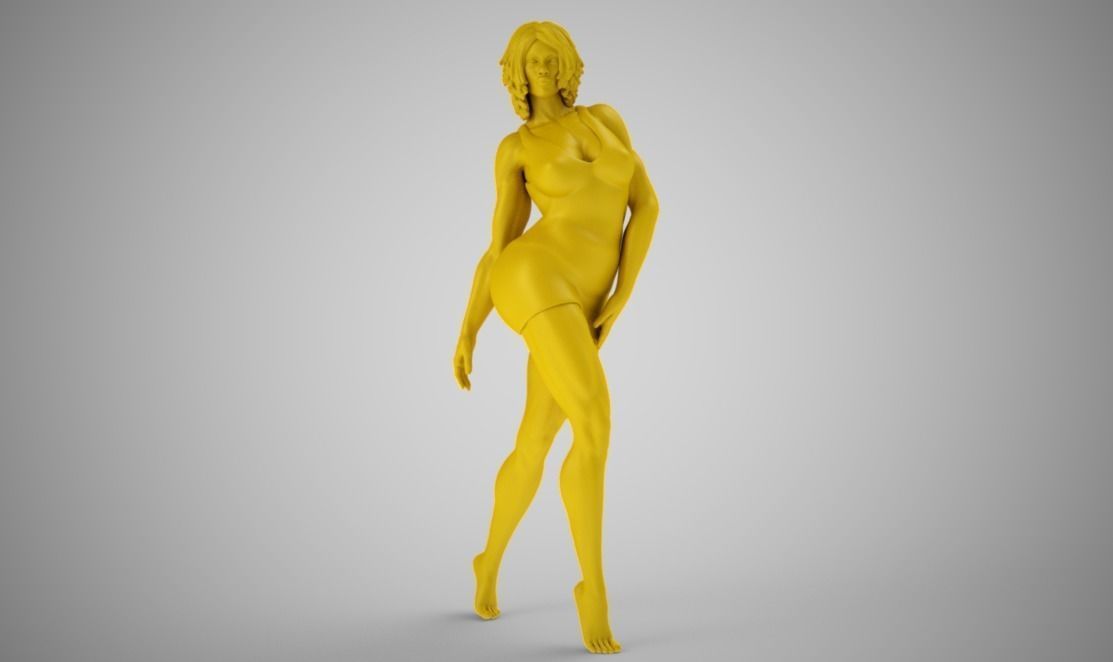 Curvy golden nude woman 3D print model_8