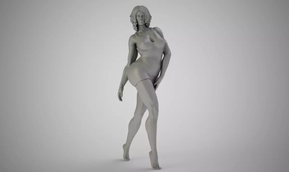 Curvy golden nude woman 3D print model_0
