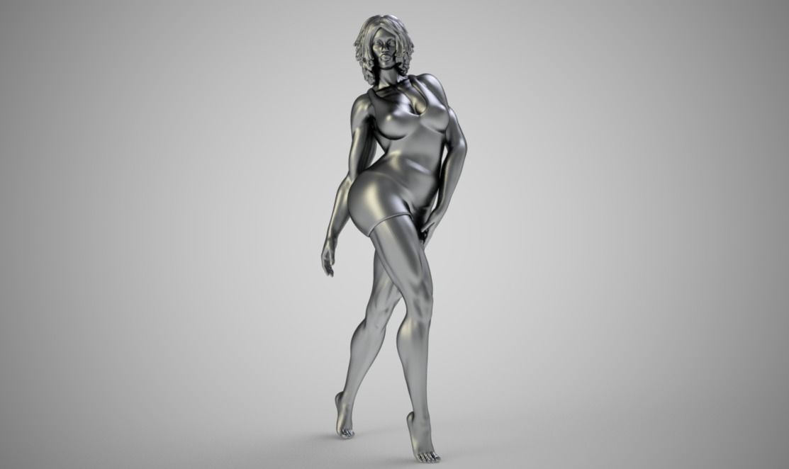 Curvy golden nude woman 3D print model_4