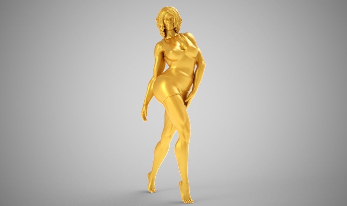 Curvy golden nude woman 3D print model_5