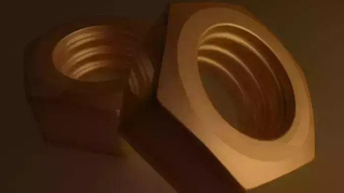 Nut low poly 3d model two nuts on table