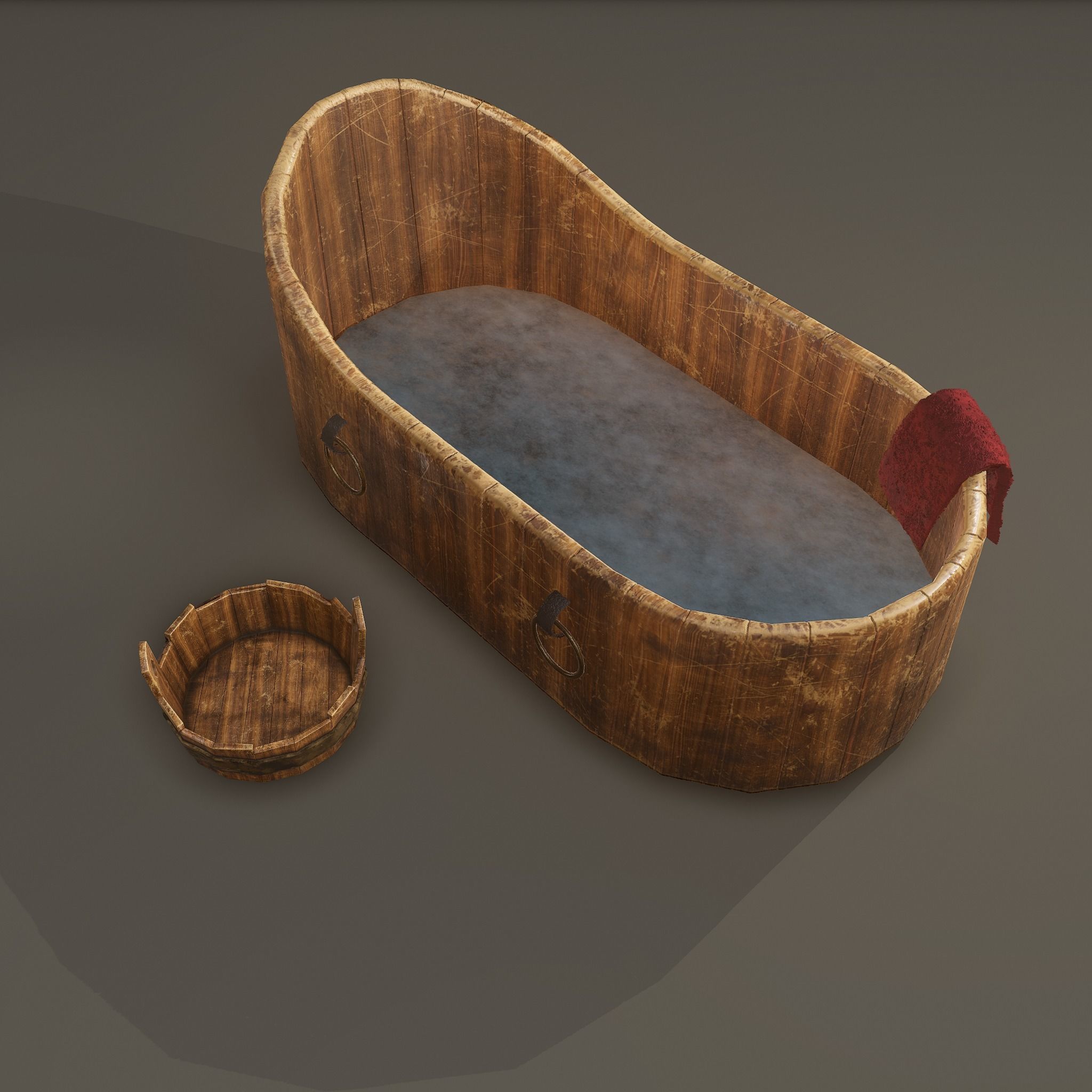 Medieval Wash Tub Low-poly 3D model_10