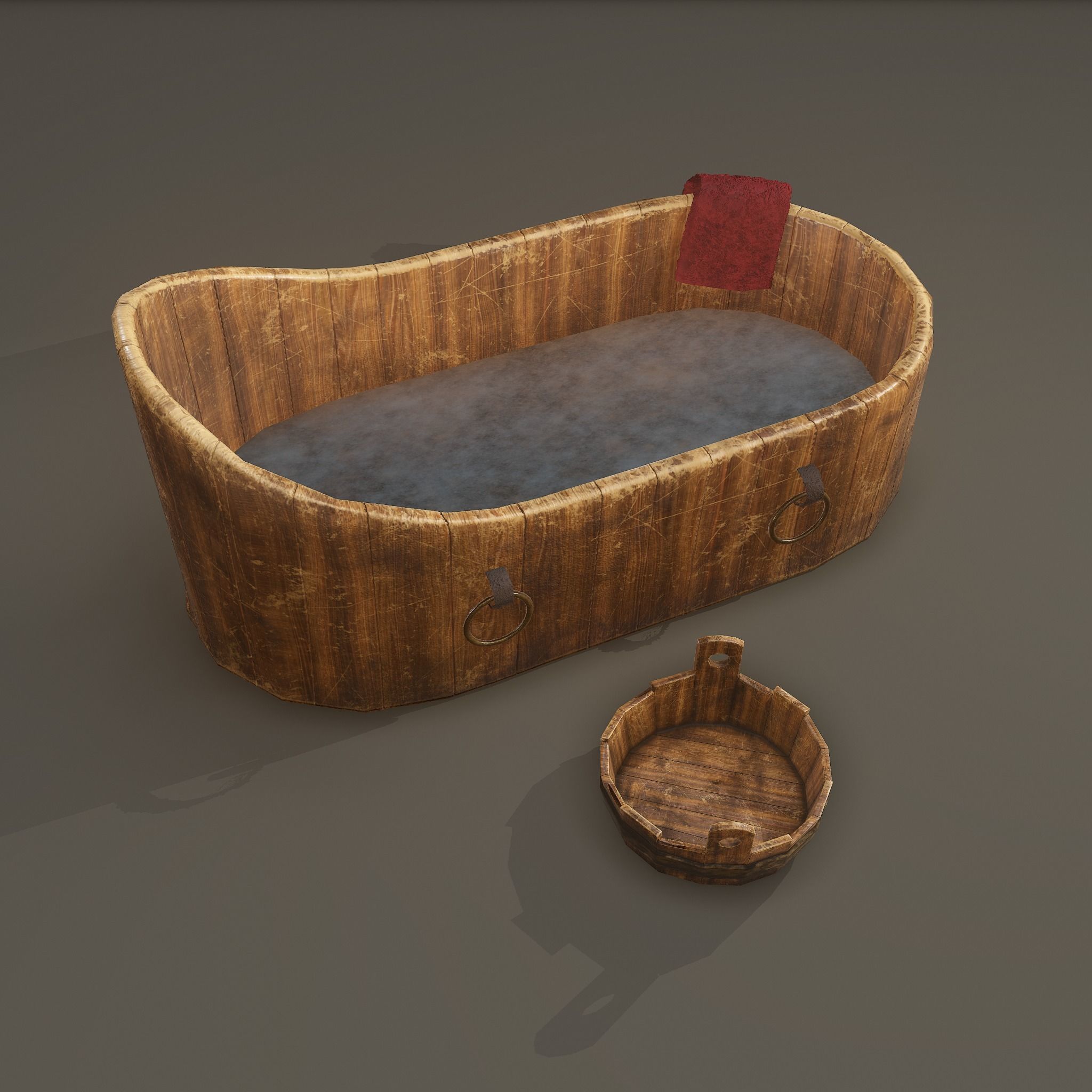 Medieval Wash Tub Low-poly 3D model_2