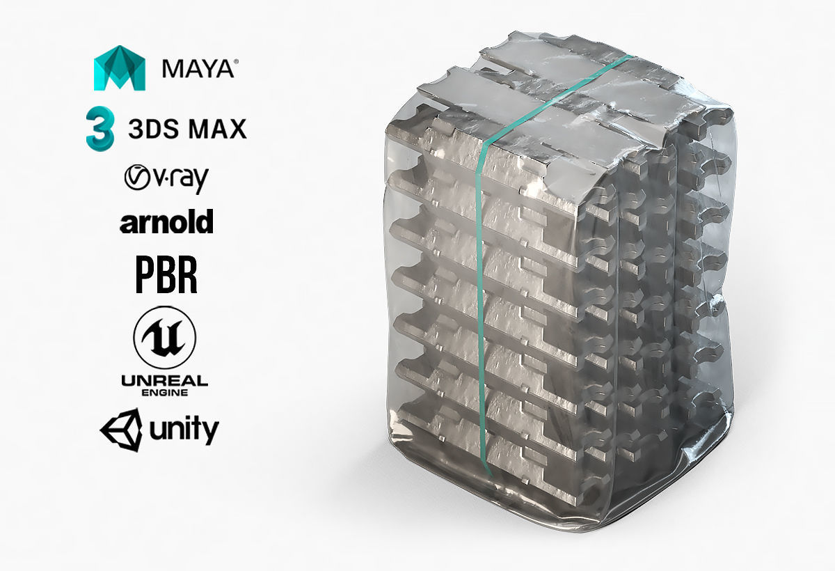 Aluminium Zinc Nickel Silver Titan Steel ingot 4 3D model_1