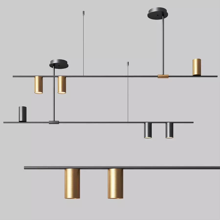 Mid-Century Modern 3 Light Linear Ceiling Light in Black 3D model_0