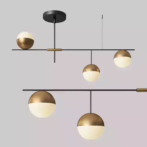 Mid-Century Modern 3 Light Linear Ceiling Light in Black 3D model