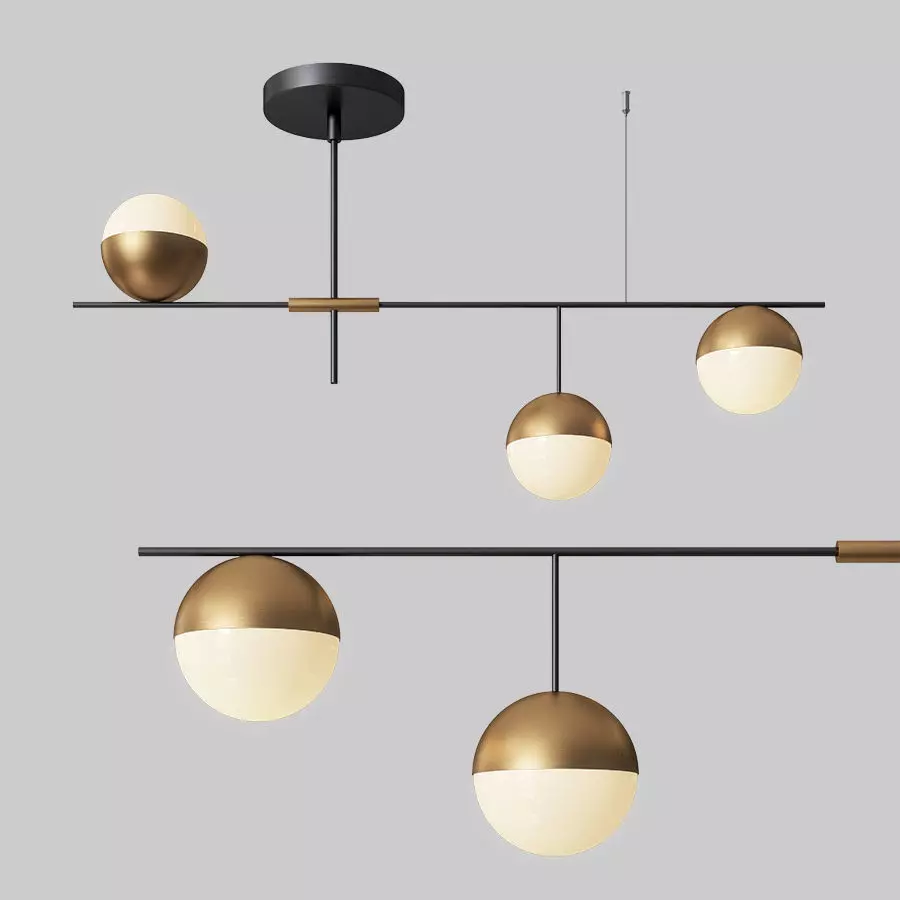 Mid-Century Modern 3 Light Linear Ceiling Light in Black 3D model_0