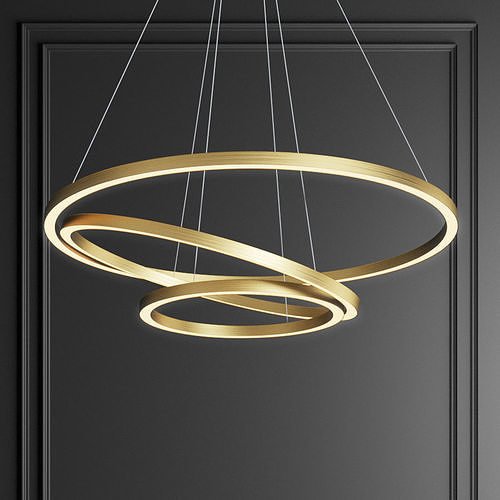 Capella Black and Gold 3 Ring Chandelier 3D model