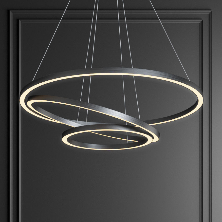 Capella Black and Gold 3 Ring Chandelier 3D model_1