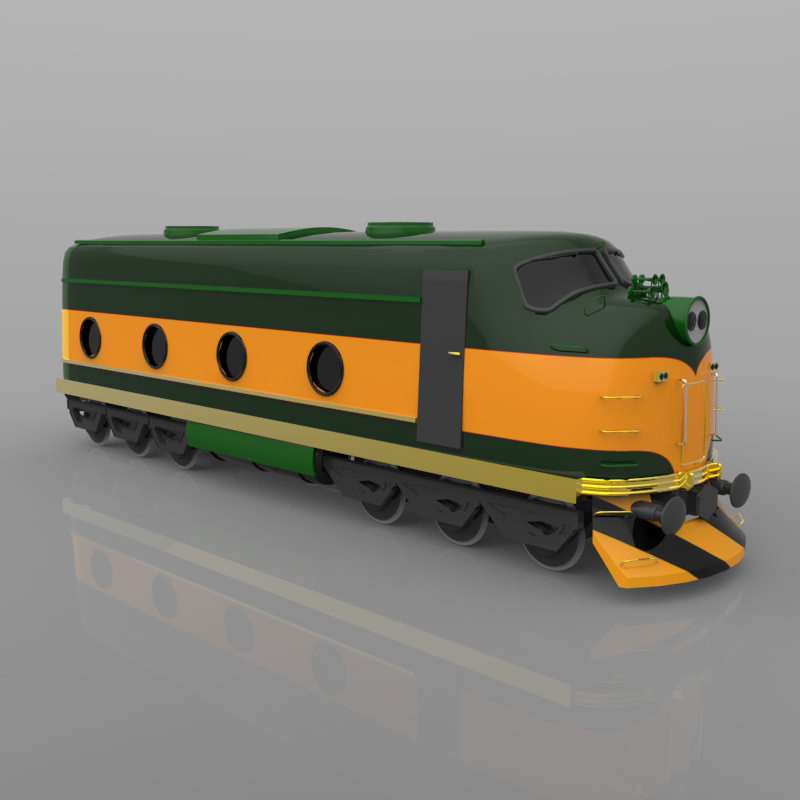 Train Engine with texture 3D model_6