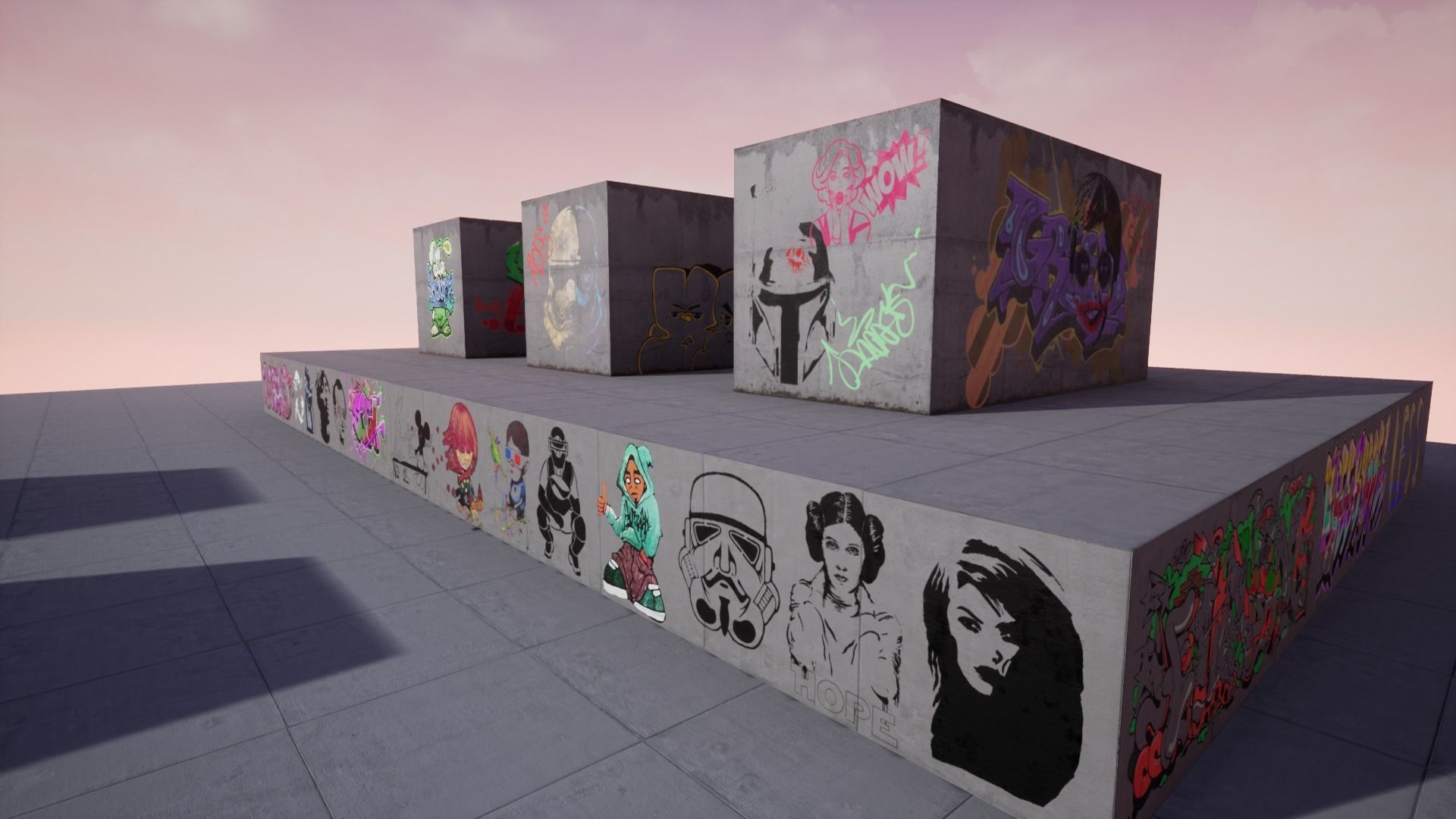 100 Procedural Graffiti for UE4 Low-poly 3D model_4