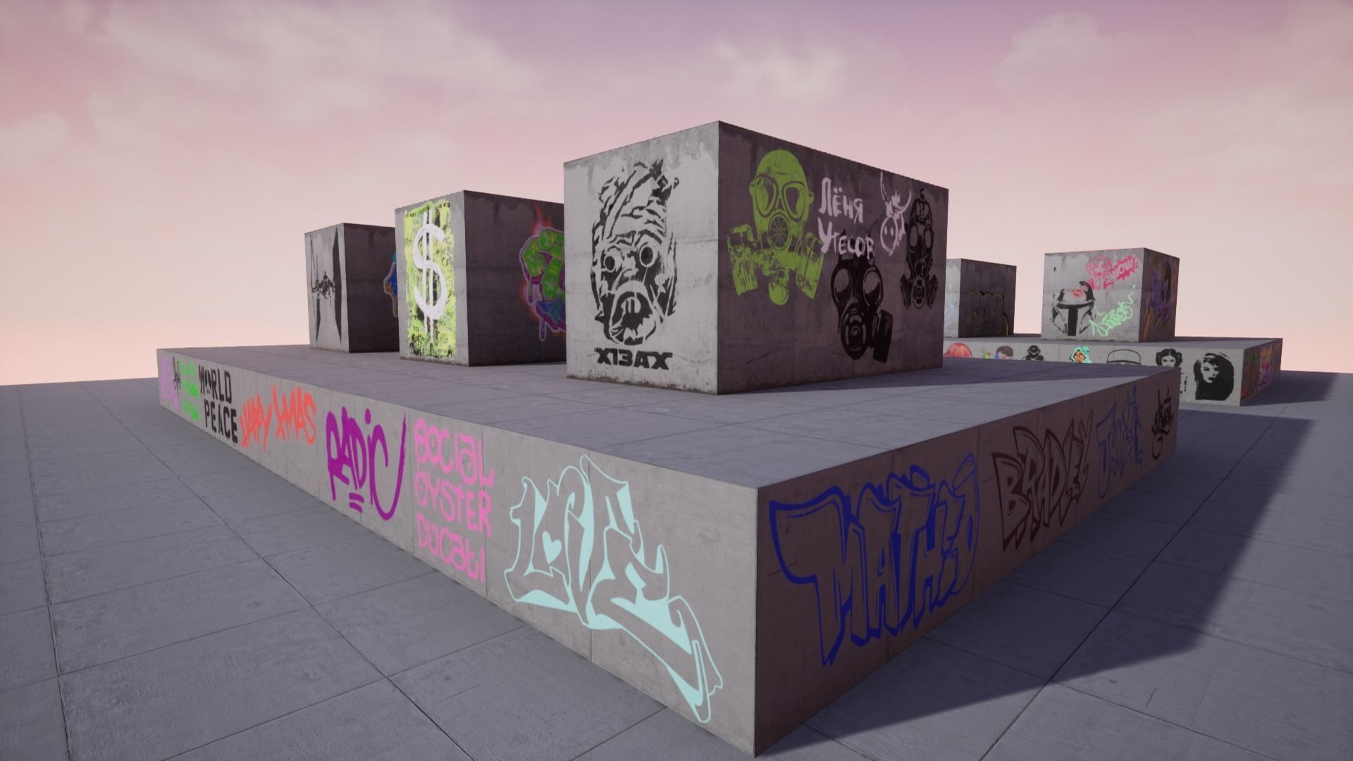 100 Procedural Graffiti for UE4 Low-poly 3D model_8