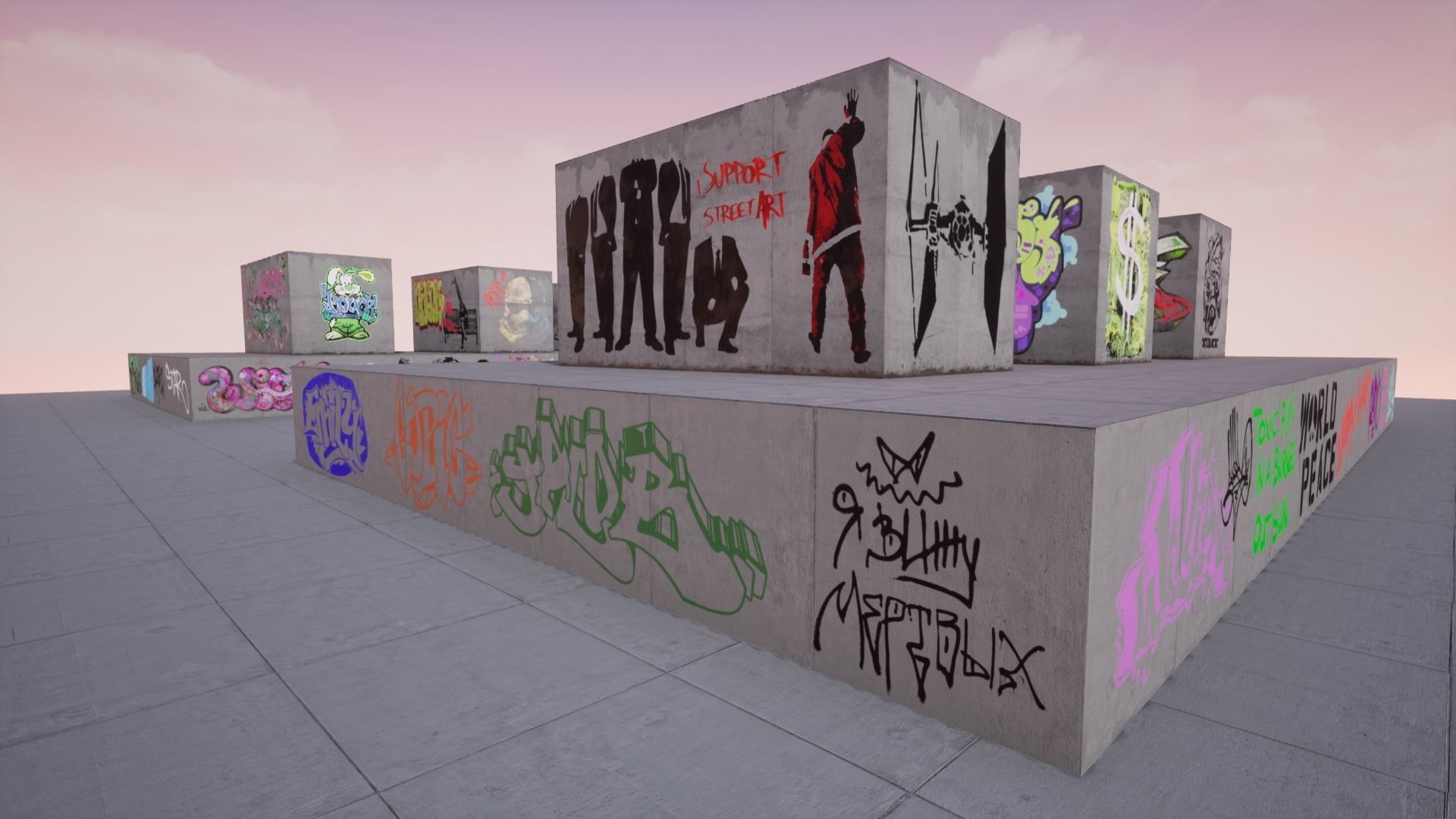 100 Procedural Graffiti for UE4 Low-poly 3D model_7