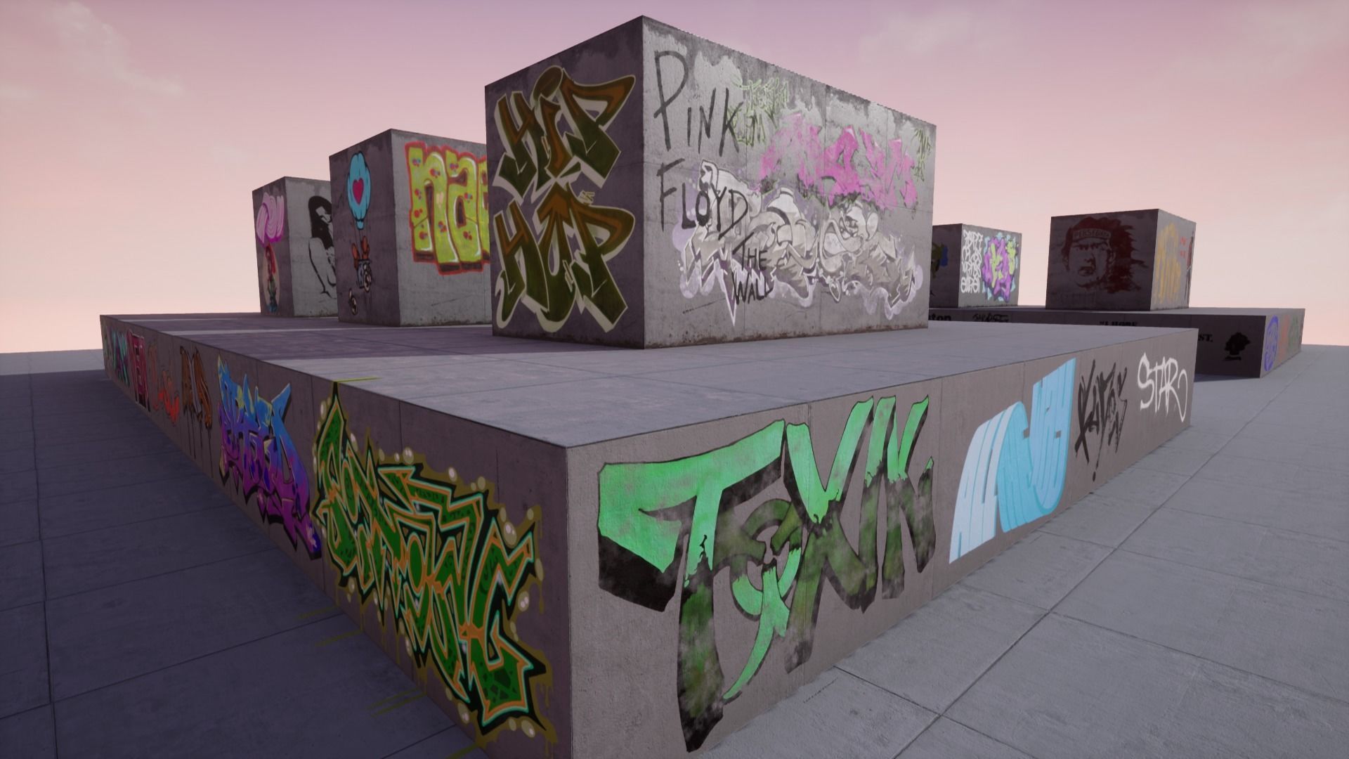 100 Procedural Graffiti for UE4 Low-poly 3D model_2