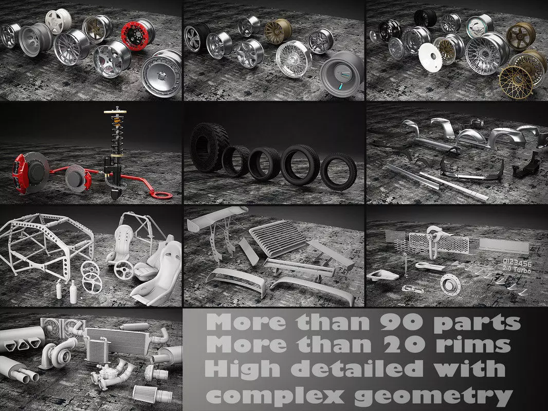 Car tuning pack 3D model_0