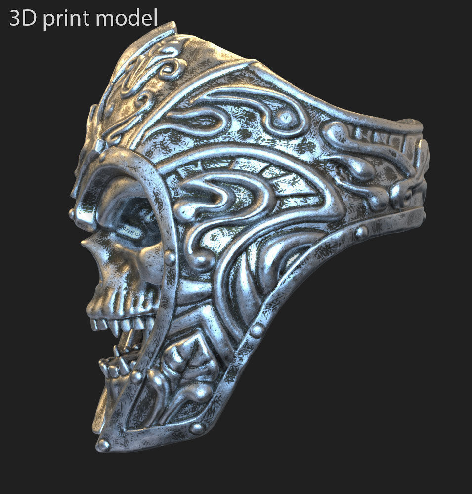 Skull ring jewelry Ancient Warrior vol1 3D print model_1