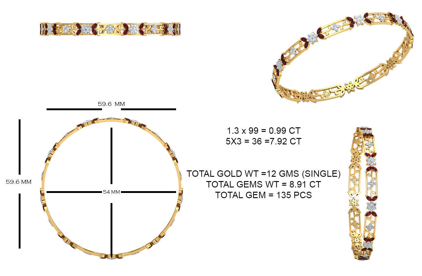 20 Women Bangles Bracelets 3dm Stl details print model 3D print model_6