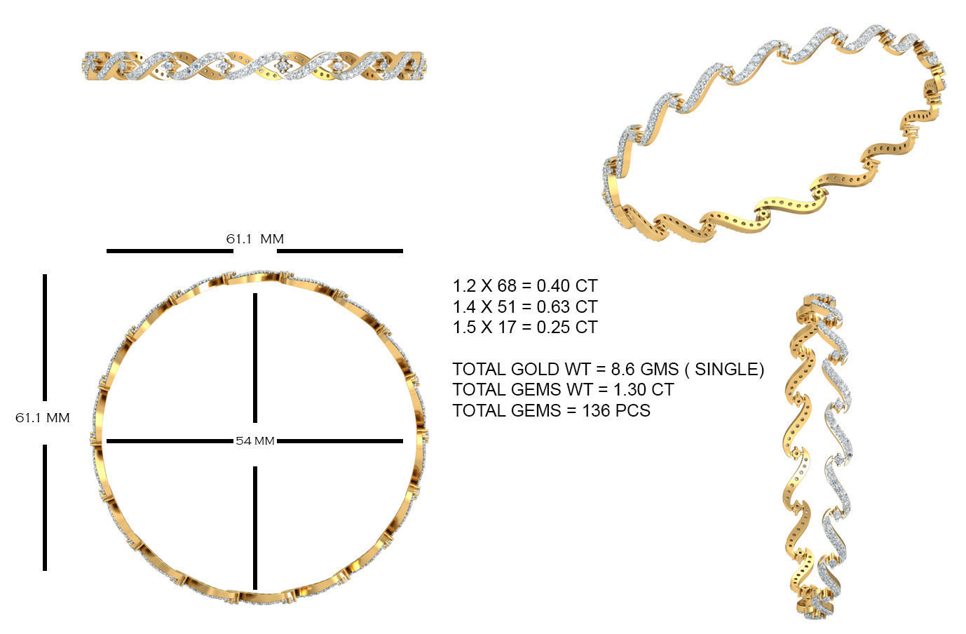 20 Women Bangles Bracelets 3dm Stl details print model 3D print model_9