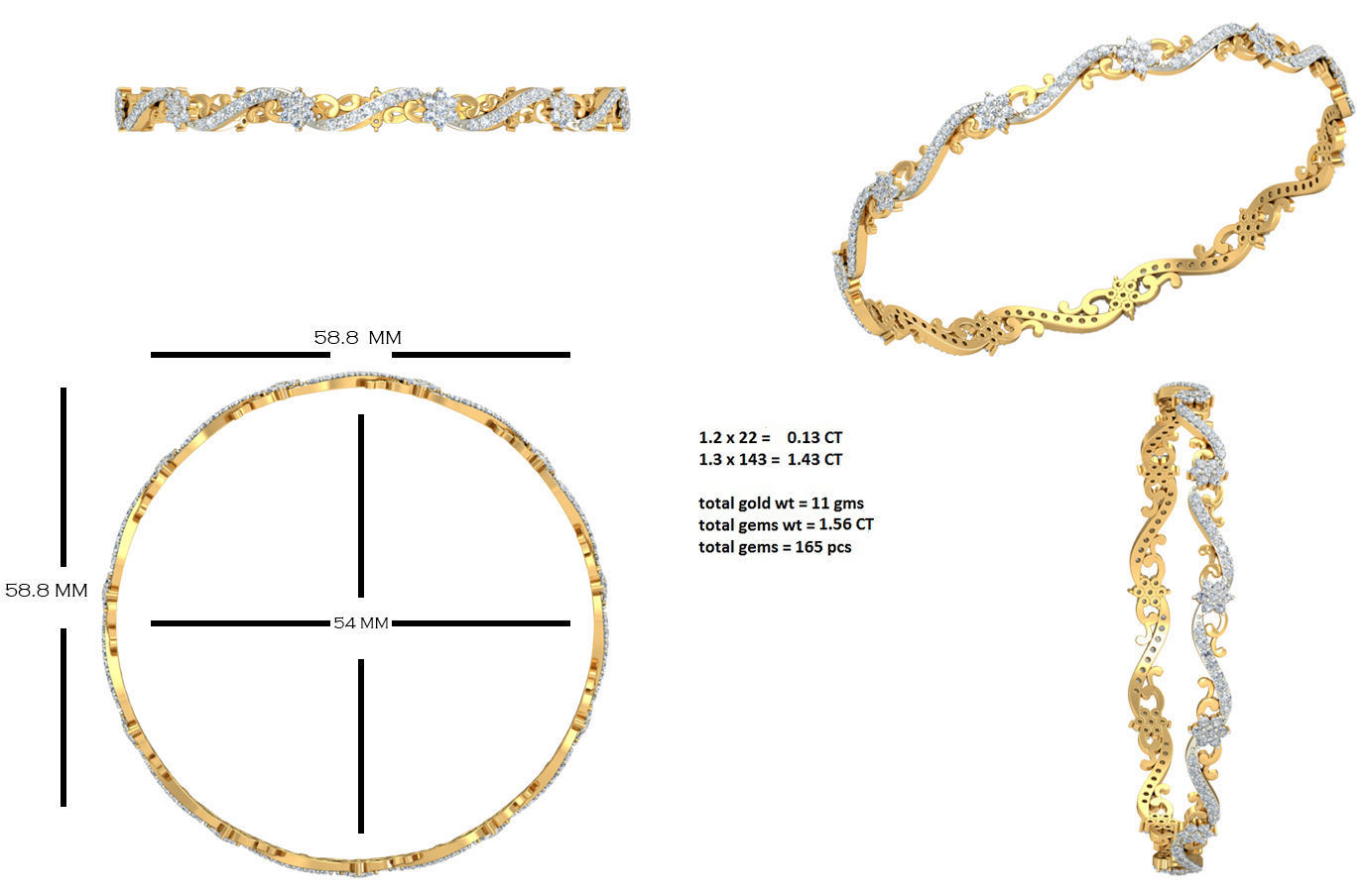 20 Women Bangles Bracelets 3dm Stl details print model 3D print model_12