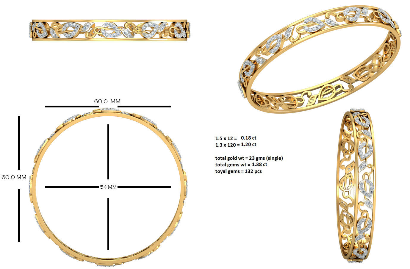 20 Women Bangles Bracelets 3dm Stl details print model 3D print model_11